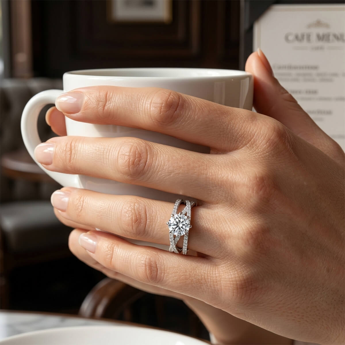 MARDAZA Infinity Twist Round Cut Sterling Silver Moissanite Ring