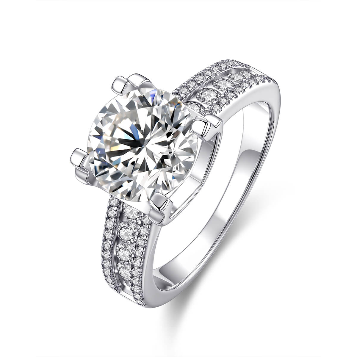 MARDAZA Luxury Round Cut Sterling Silver Moissanite Ring