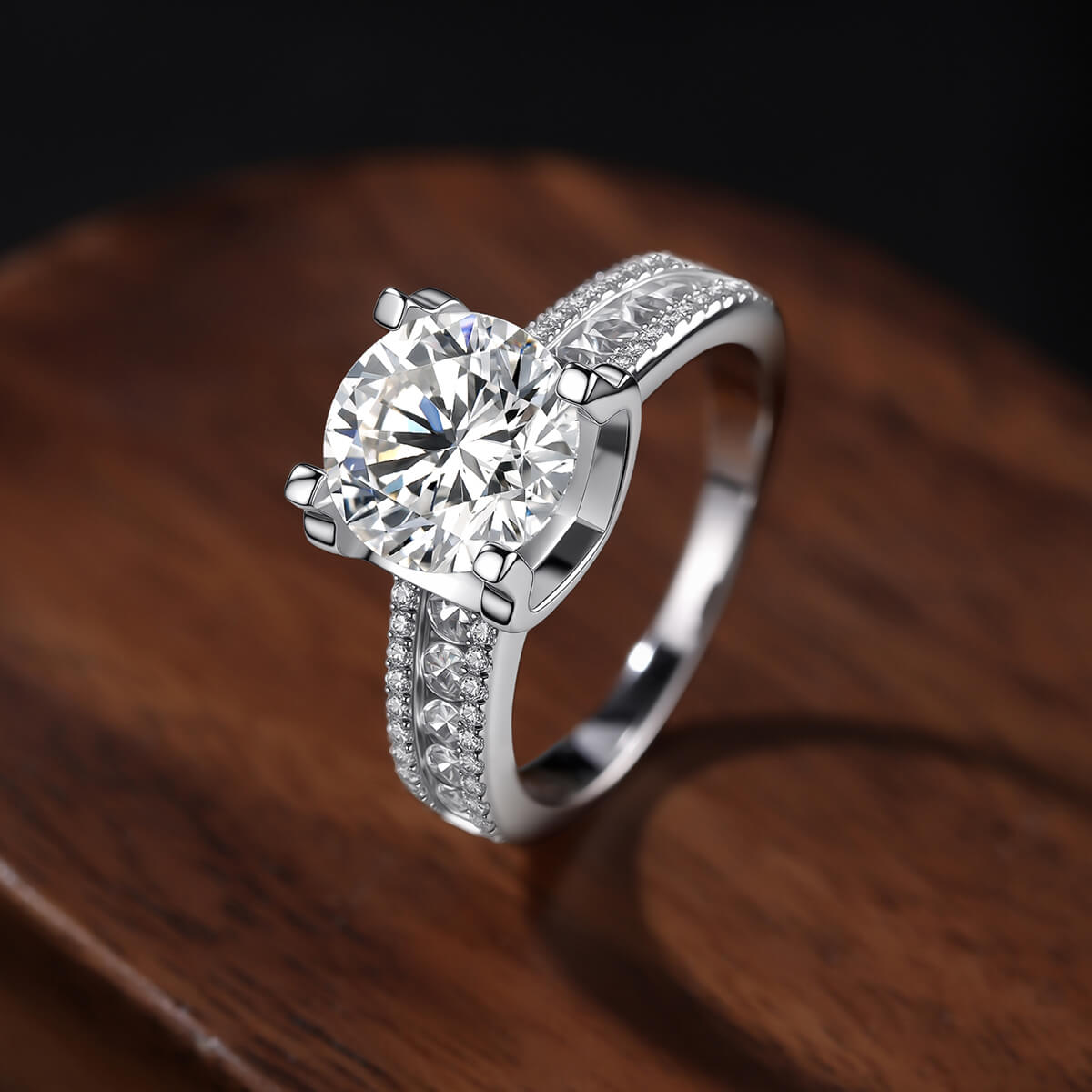 MARDAZA Luxury Round Cut Sterling Silver Moissanite Ring