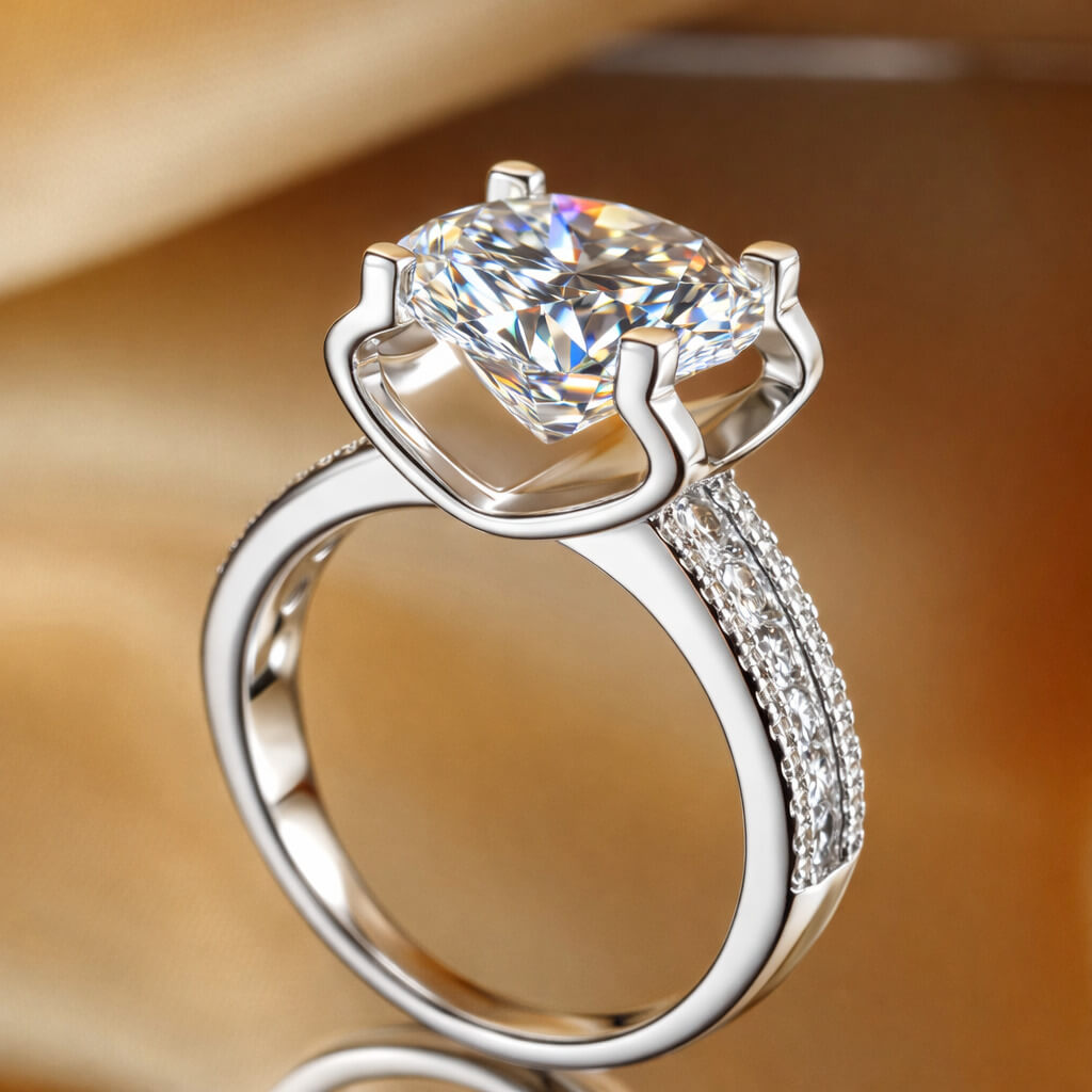 MARDAZA Luxury Round Cut Sterling Silver Moissanite Ring