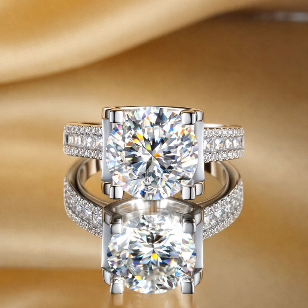 MARDAZA Luxury Round Cut Sterling Silver Moissanite Ring