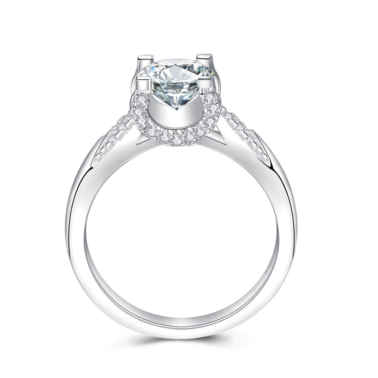 MARDAZA Royal Crown Round Cut Sterling Silver Moissanite Ring