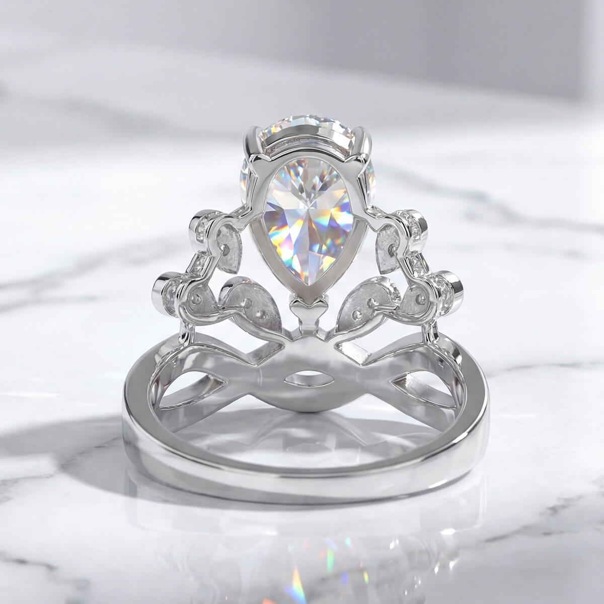 MARDAZA Intertwined Tiara Pear Cut Sterling Silver Moissanite Ring