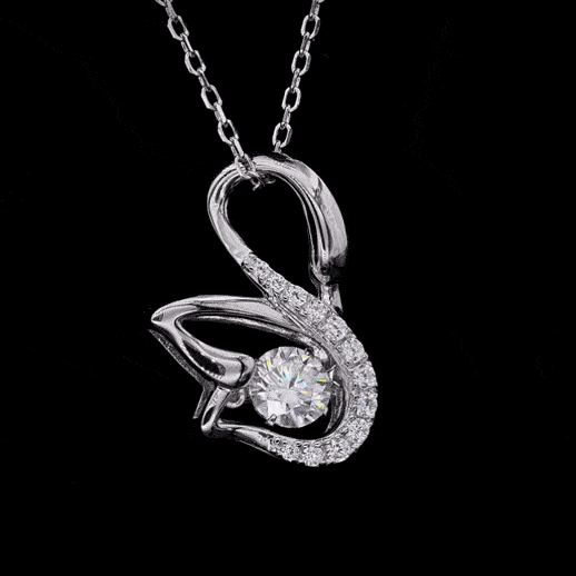 MARDAZA Dancing Swan Round Cut Sterling Silver Moissanite Necklace