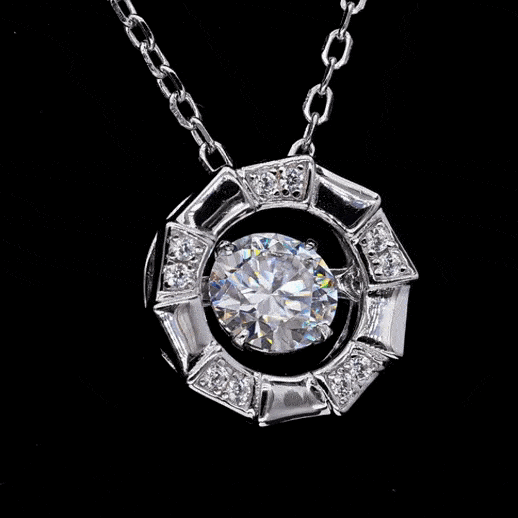 MARDAZA Dancing Octa Bloom Round Cut Sterling Silver Moissanite Necklace