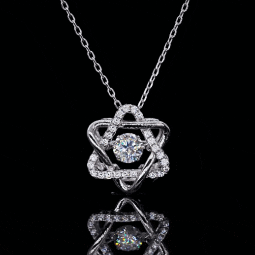 MARDAZA Dancing Star Hexagram Round Cut Sterling Silver Moissanite Necklace