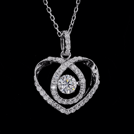 MARDAZA Dancing Heart Round Cut Sterling Silver Moissanite Necklace
