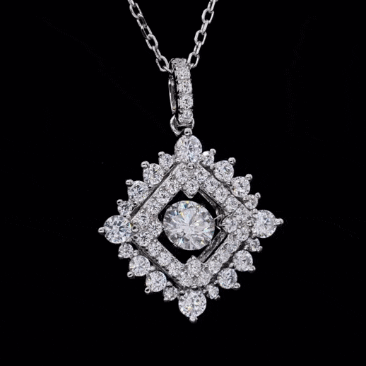 MARDAZA Dancing Halo Frame Round Cut Sterling Silver Moissanite Necklace