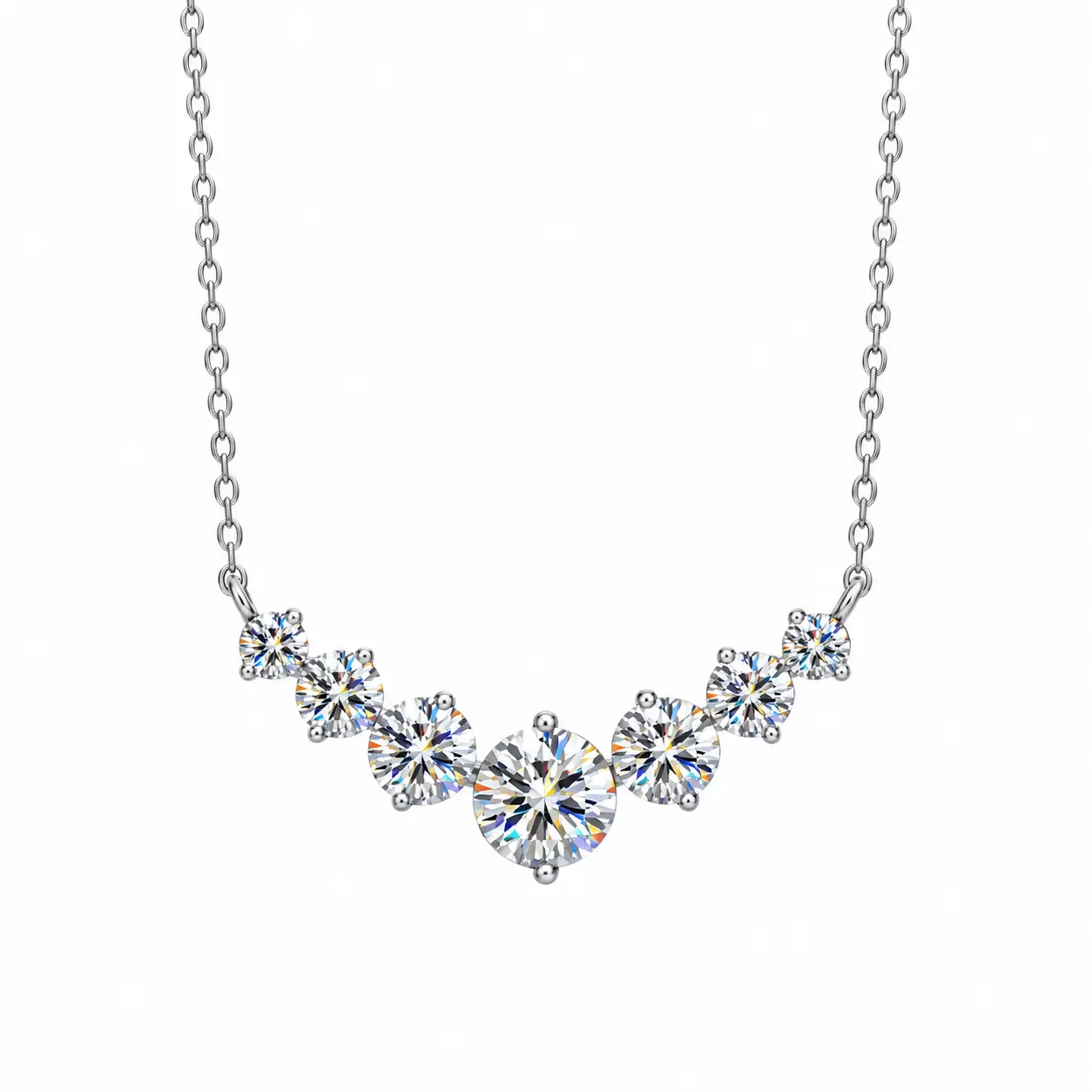 MARDAZA Brilliant V Cluster Round Cut Sterling Silver Moissanite Necklace