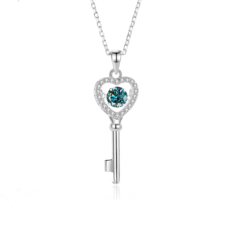 MARDAZA Dancing Heart Key Round Cut Sterling Silver Moissanite Necklace