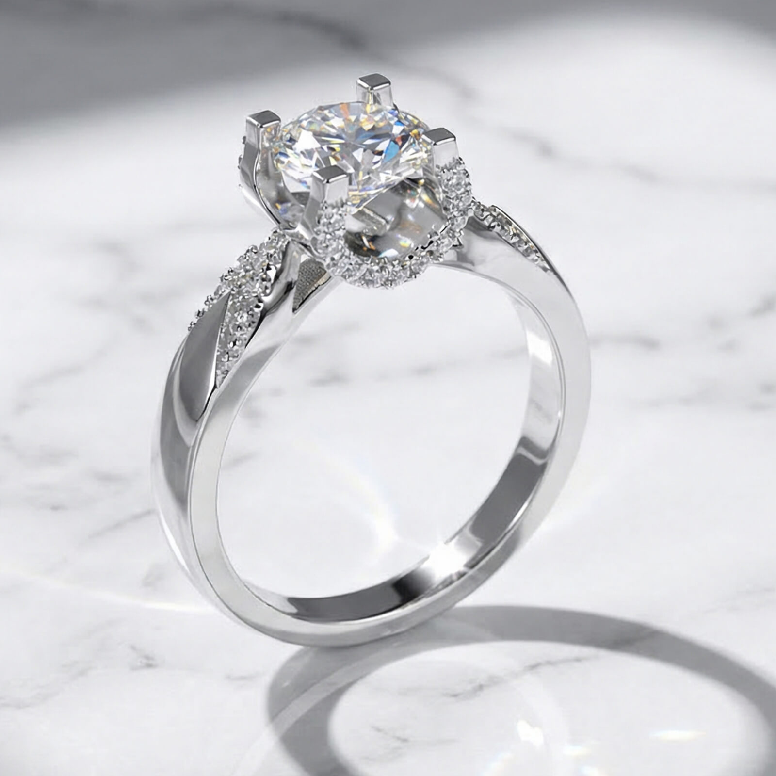 MARDAZA Royal Crown Round Cut Sterling Silver Moissanite Ring