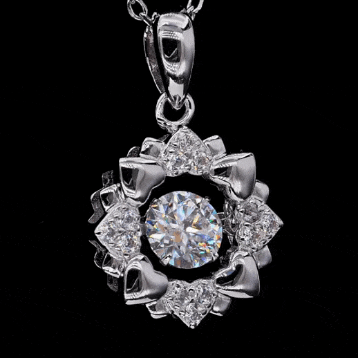 MARDAZA Dancing Blossom Heart Petal Round Cut Sterling Silver Moissanite Necklace