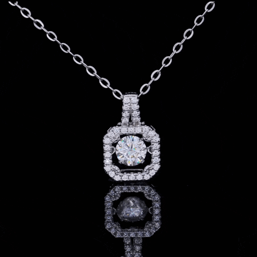 MARDAZA Dancing Halo Round Cut Sterling Silver Moissanite Necklace