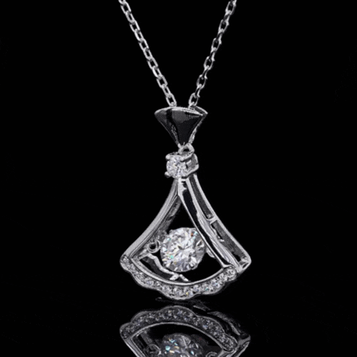 MARDAZA Dancing Fan Round Cut Sterling Silver Moissanite Necklace