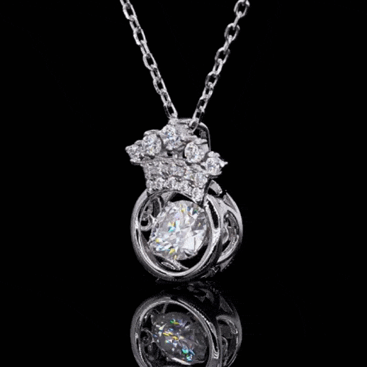 MARDAZA Dancing Queen Crown Round Cut Sterling Silver Moissanite Necklace