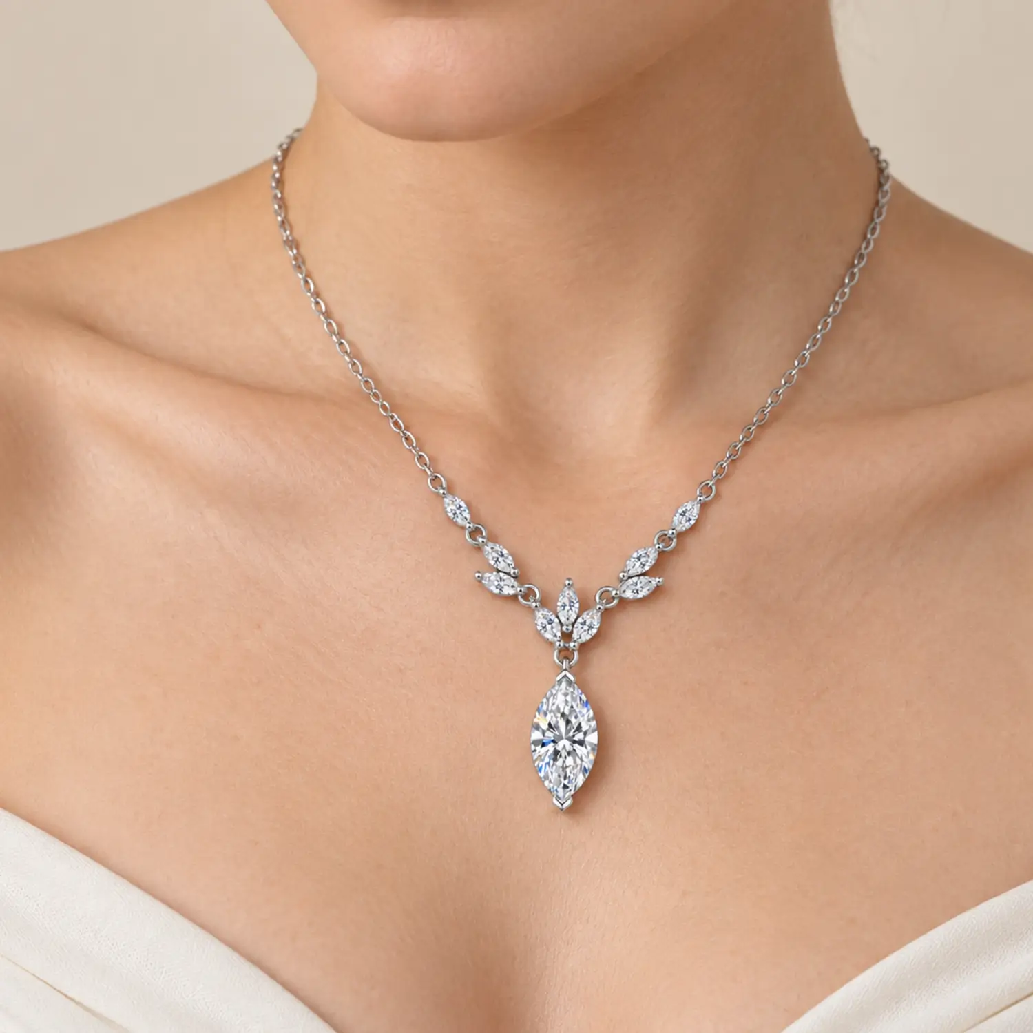 MARDAZA Laurel Drop Marquise Cut Sterling Silver Moissanite Necklace