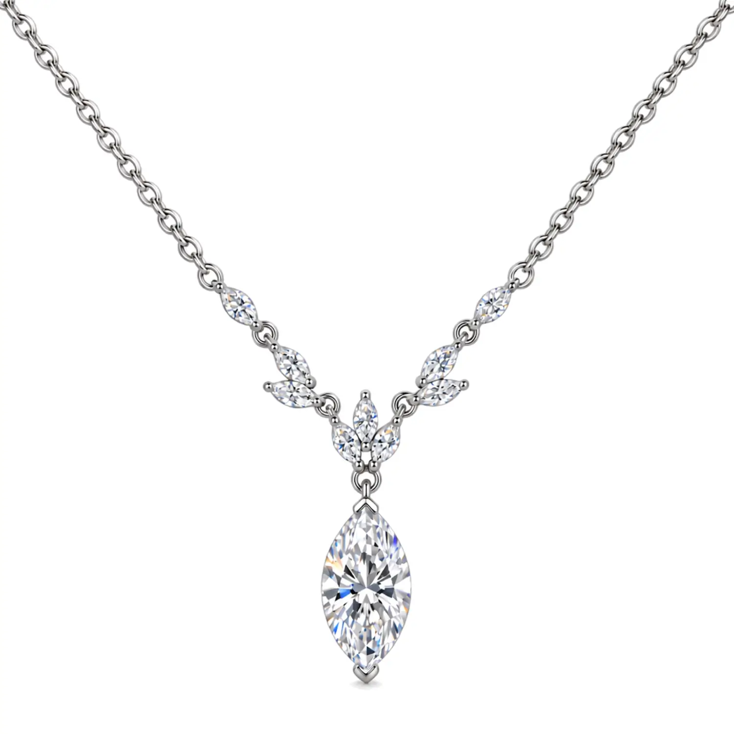 MARDAZA Laurel Drop Marquise Cut Sterling Silver Moissanite Necklace