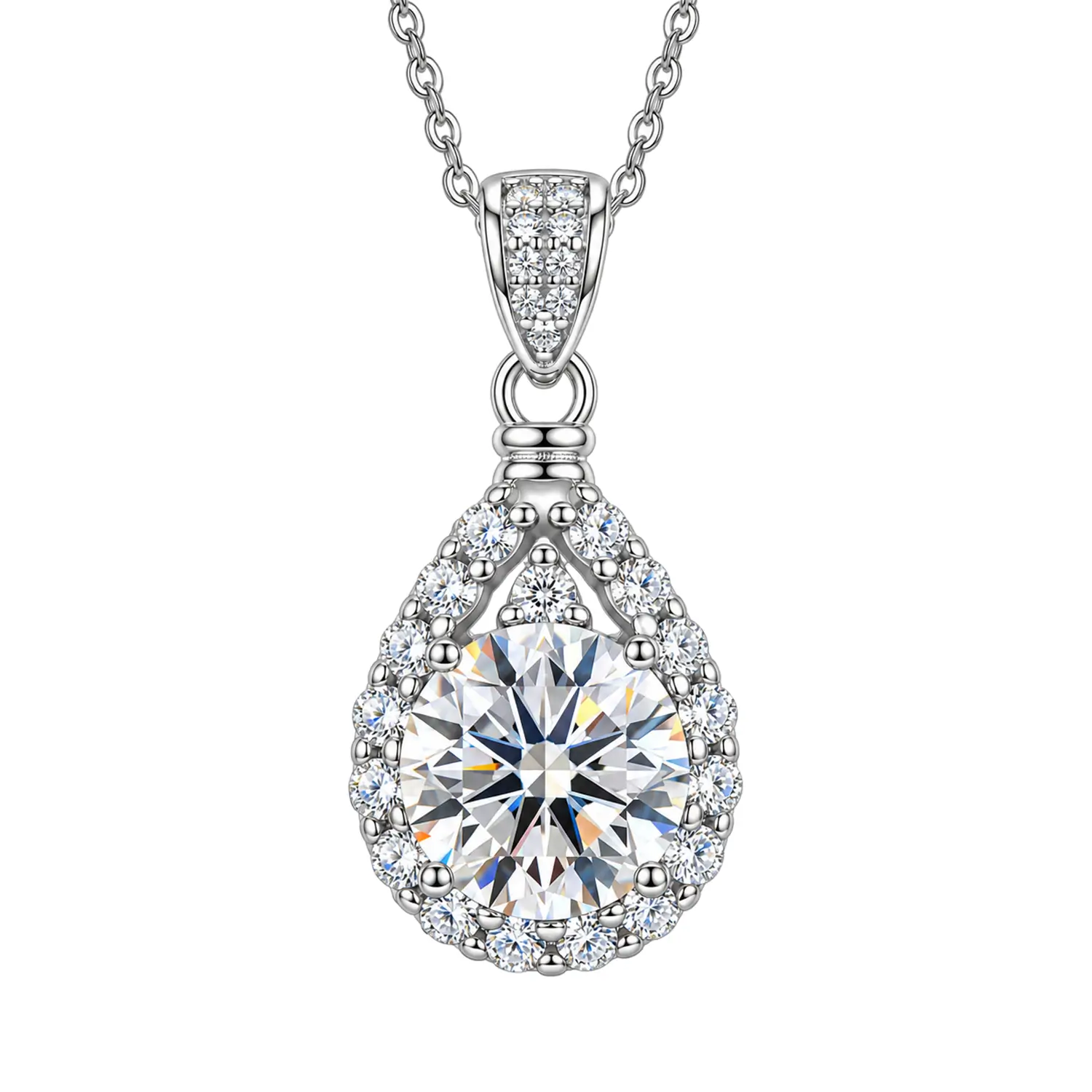 MARDAZA Teardrop Halo Round Cut Sterling Silver Moissanite Necklace