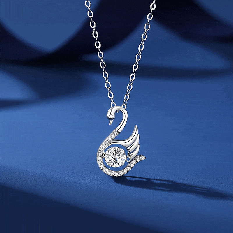 MARDAZA Dancing Grace Swan Round Cut Sterling Silver Moissanite Necklace