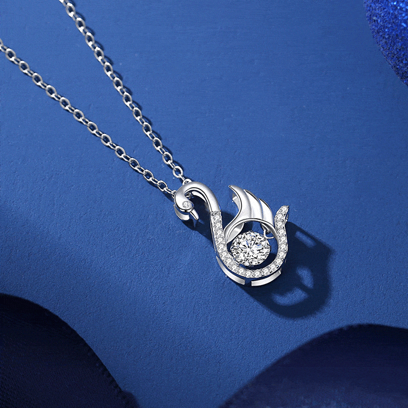 MARDAZA Dancing Grace Swan Round Cut Sterling Silver Moissanite Necklace