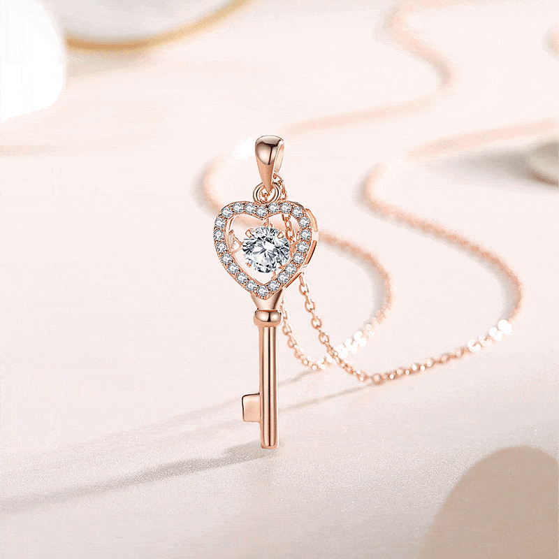 MARDAZA Dancing Heart Key Round Cut Sterling Silver Moissanite Necklace