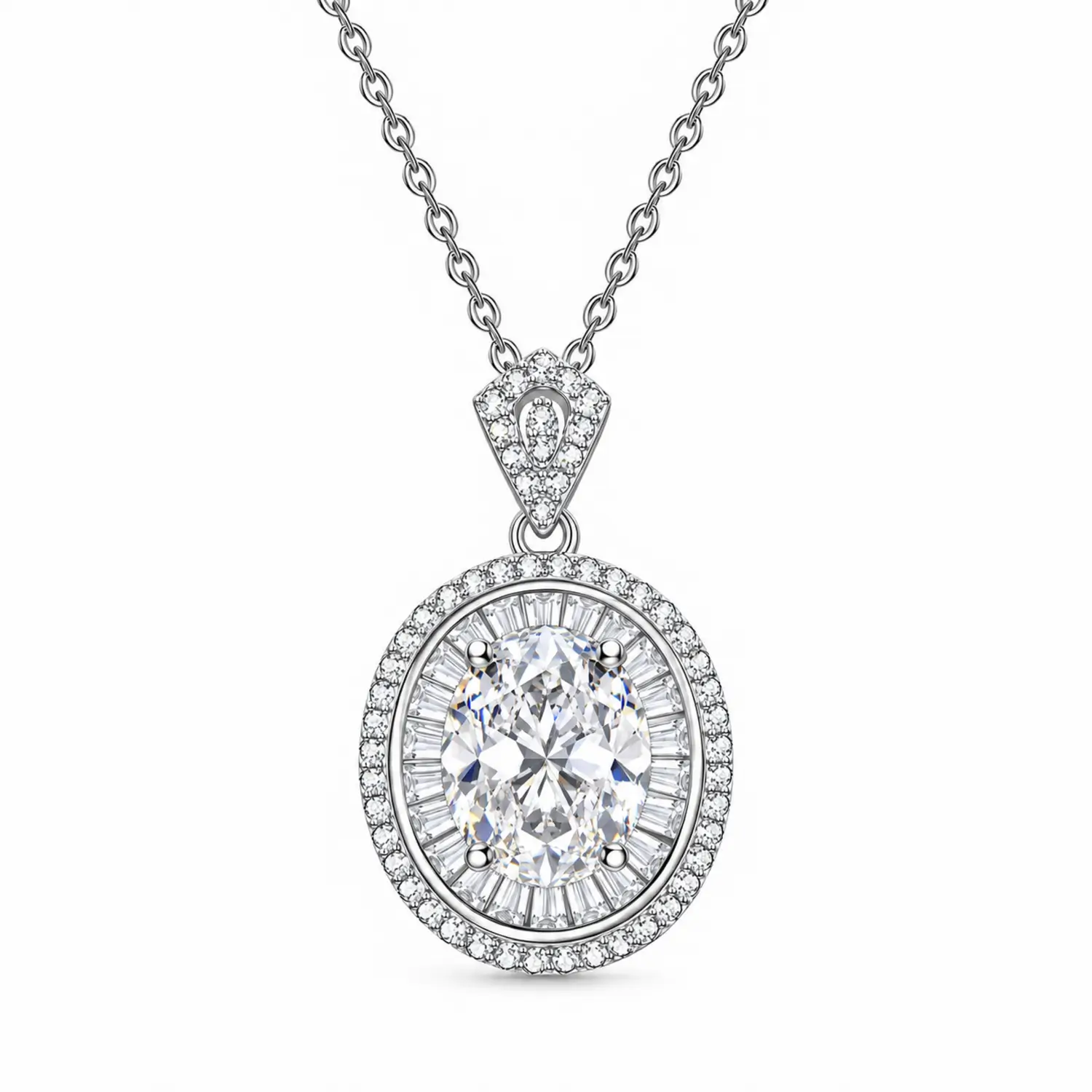MARDAZA Royal Double Halo Oval Cut Moissanite Necklace
