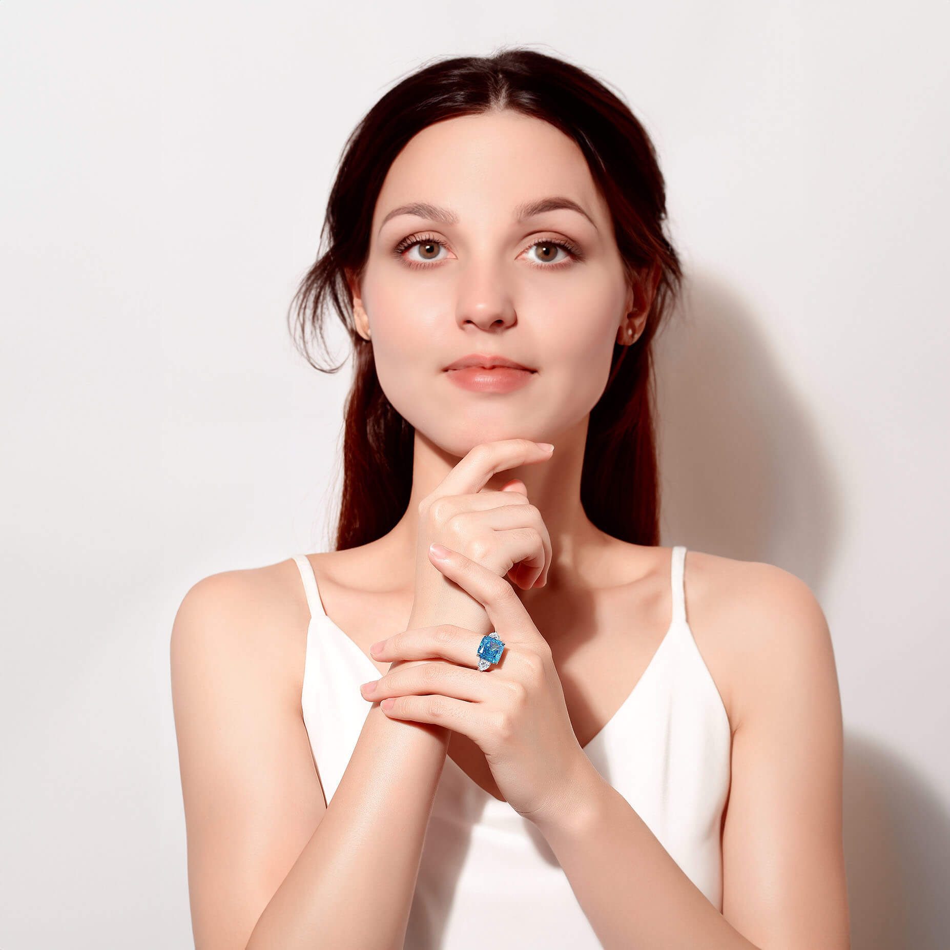 MARDAZA Ice Flower Cut High Carbon Diamond  Three-Stone Sterling Silver Ring