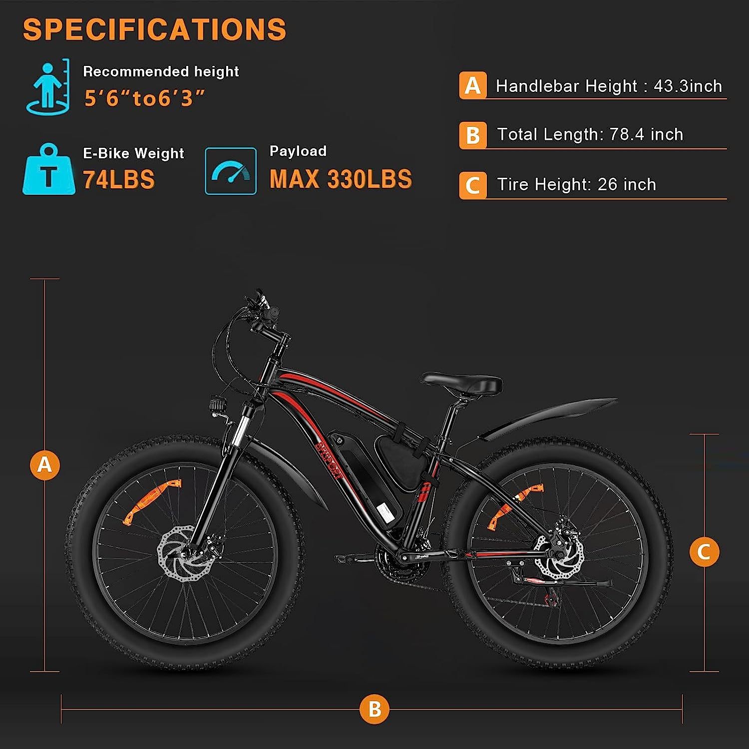BFISPORT EB26 Electric Bike for Adults 750W/Peak 1000W Electric Bicycl