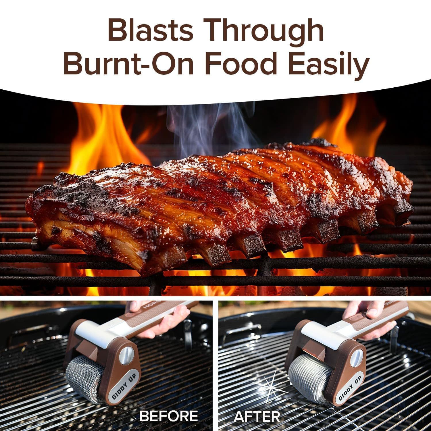 Bristle-Free Grill Brush Stainless Steel Roller Grill Electric Cleaner Brush