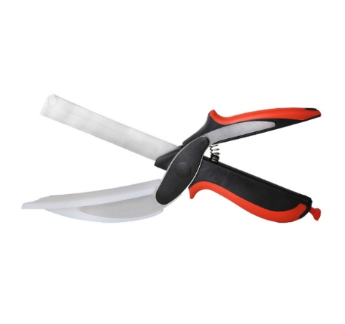 Food Cutter Smart Scissors, Fruit Chopper Scissors Vegetable Scissors with Built-in Cutting Board Easy Cutting Fit for You and Your Friends