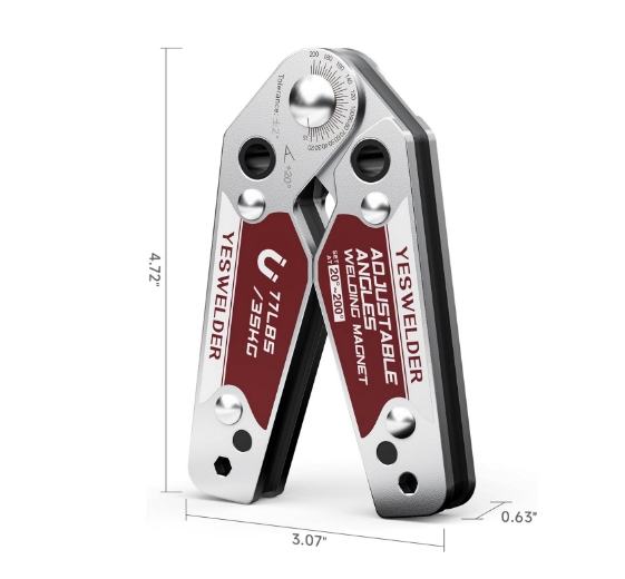 Adjustable Angle Welding Magnet 20-200° Magnetic Welding Holder of 48LBs Holding Power Welding Accessory