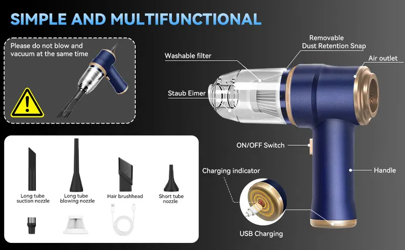 Product Introduction of BELBUY Handheld Car Vacuum Cleaner, 19000Pa Vacuum Cleaner and Air Gun, 120W High-Power Wireless Handheld Car Vacuum Cleaner, equipped with two filters and multiple nozzles, suitable for cars, homes, offices, and pets. 9