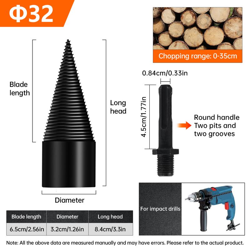 Firewood Splitter,32mm Firewood Splitting Bits,Simple Firewood Splitter,Heavy-Duty Electric Drill Bits,Detachable Screwdrivers,Suitable for Impact Drills,Electric Hammers,Hand Drills (Round + Square + Hexagonal).