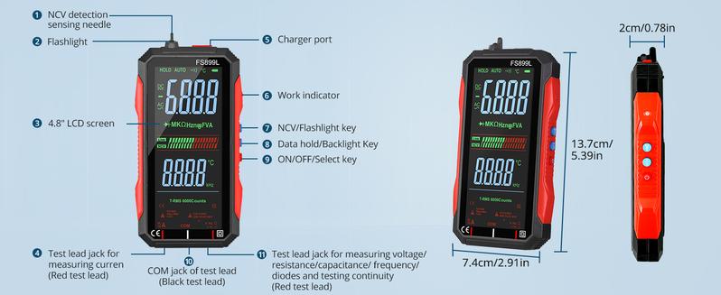 Product Introduction of USB Rechargeable 6000 Counts Digital Smart Multimeter Auto-Ranging with Large Display Capacitance Ac/Dc Voltmeter Resistance NCV Temperature Continuity Diode Live Check Electric Tester Tool 3