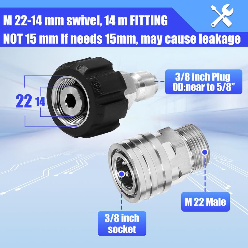 M MINGLE Ultimate Pressure Washer Adapter Set, Stainless Steel Quick Disconnect Kit, M22 Swivel to 3/8 Inch Quick Connect, 3/4 Inch to Quick Release, 8-Pack