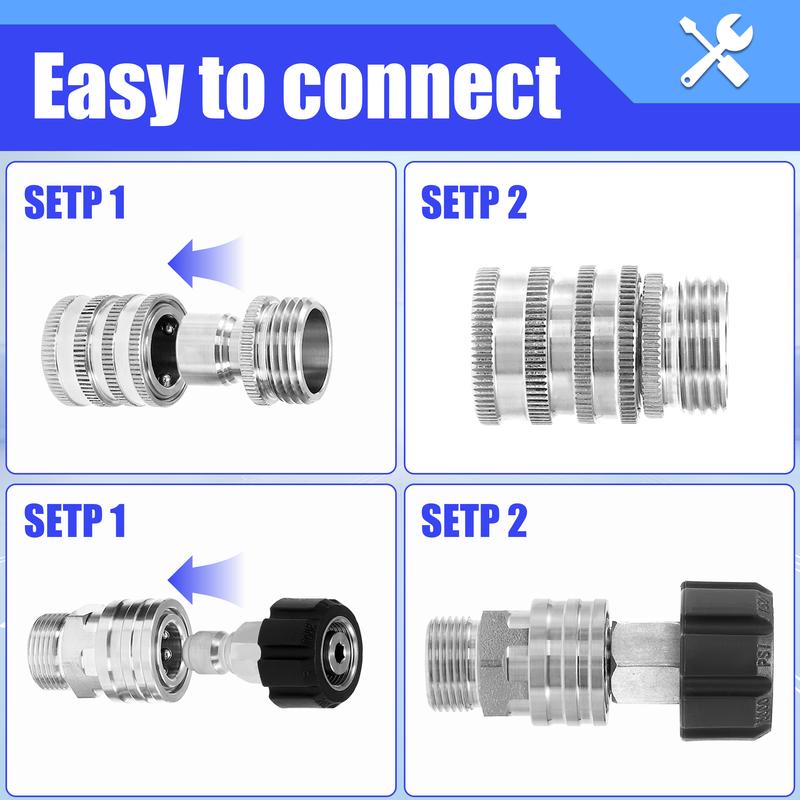 M MINGLE Ultimate Pressure Washer Adapter Set, Stainless Steel Quick Disconnect Kit, M22 Swivel to 3/8 Inch Quick Connect, 3/4 Inch to Quick Release, 8-Pack