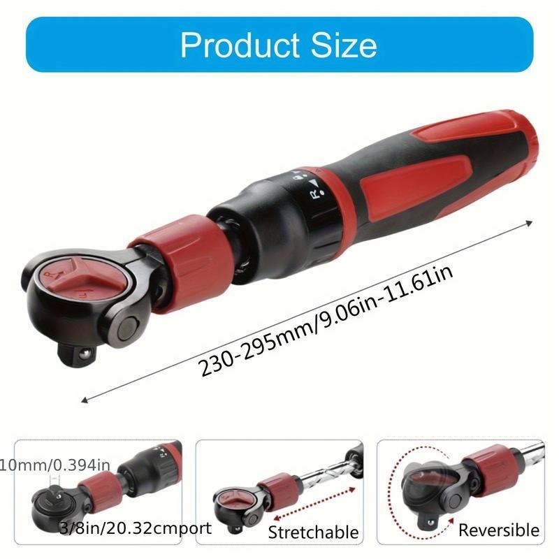 3/8" Drive 72-Tooth Adjustable Ratchet Wrench with Quick-Release Reversible Switch - Ergonomic Red & Black Handle, Heavy-Duty Steel Construction for Tight Spaces, Automotive & DIY Projects, Automotive Tool, Sleek Tool Design, Durable Tool Construction