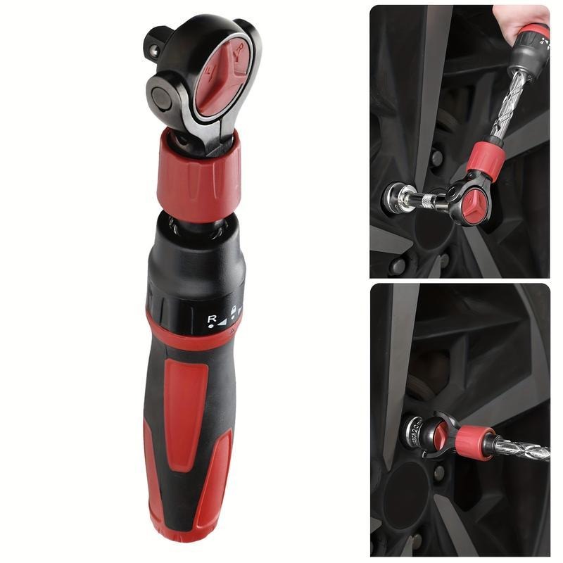 3/8" Drive 72-Tooth Adjustable Ratchet Wrench with Quick-Release Reversible Switch - Ergonomic Red & Black Handle, Heavy-Duty Steel Construction for Tight Spaces, Automotive & DIY Projects, Automotive Tool, Sleek Tool Design, Durable Tool Construction