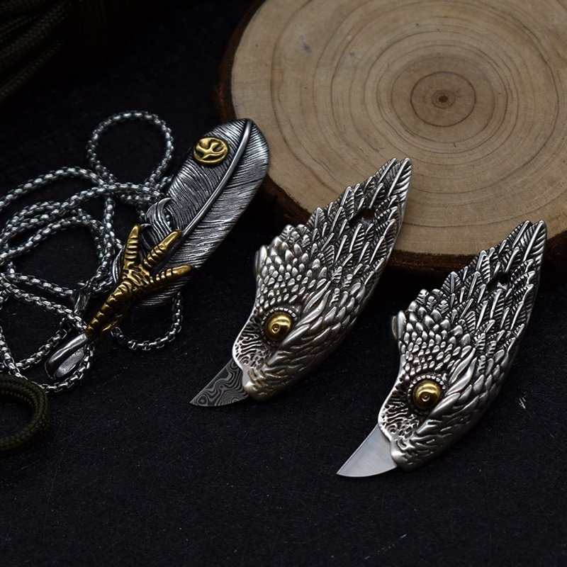Eagle Head Knife Eagle Claw Outdoor Survival Tool Damascus Steel