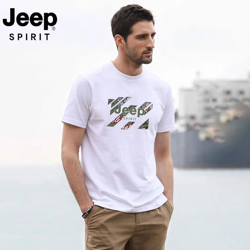 【JEEP】Pure cotton high-end casual men's printed short sleeves