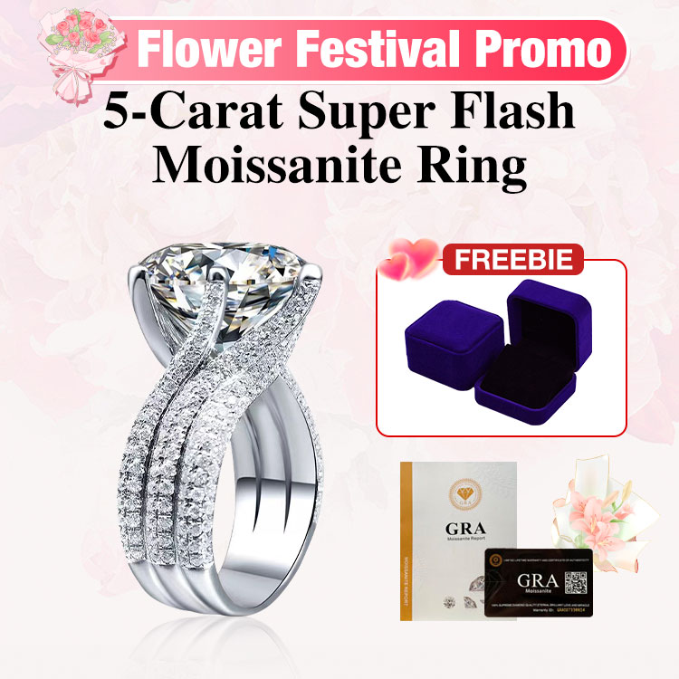 Best Gift For Her - 5-Carat Super Flash Moissanite Ring - Free gift box. GRA Certified. Adjustable size