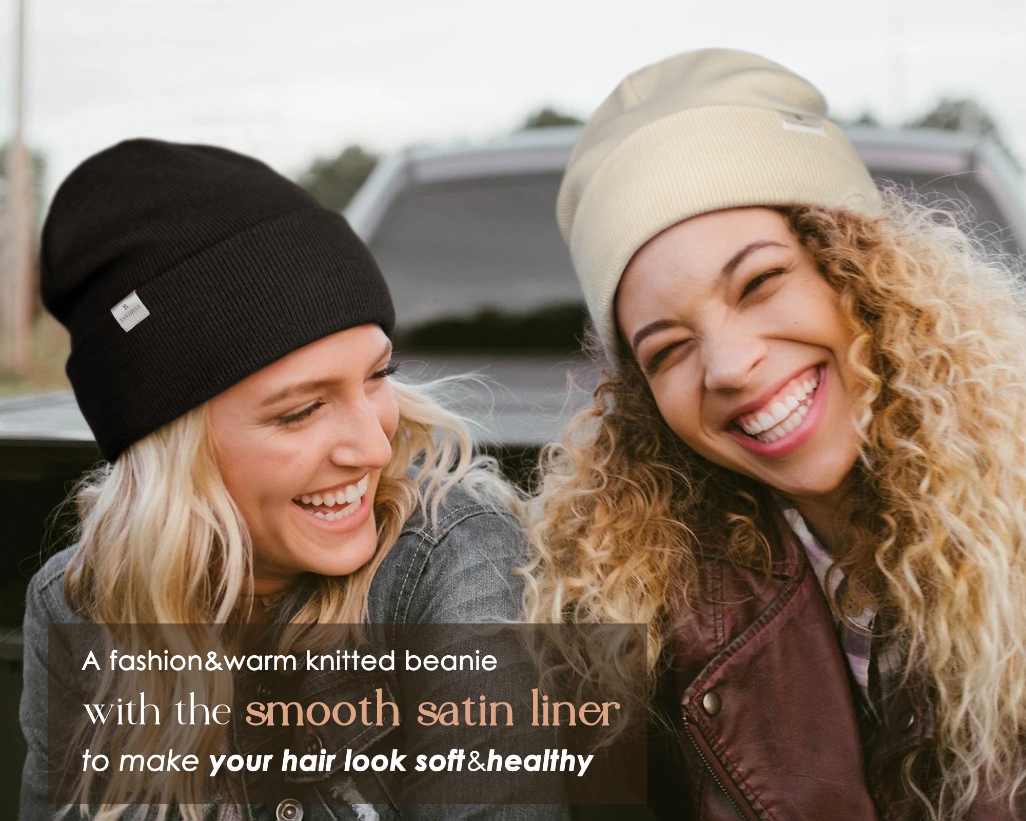 Women's satin knit hat, made of acrylic material, soft and warm, silk lining, unisex