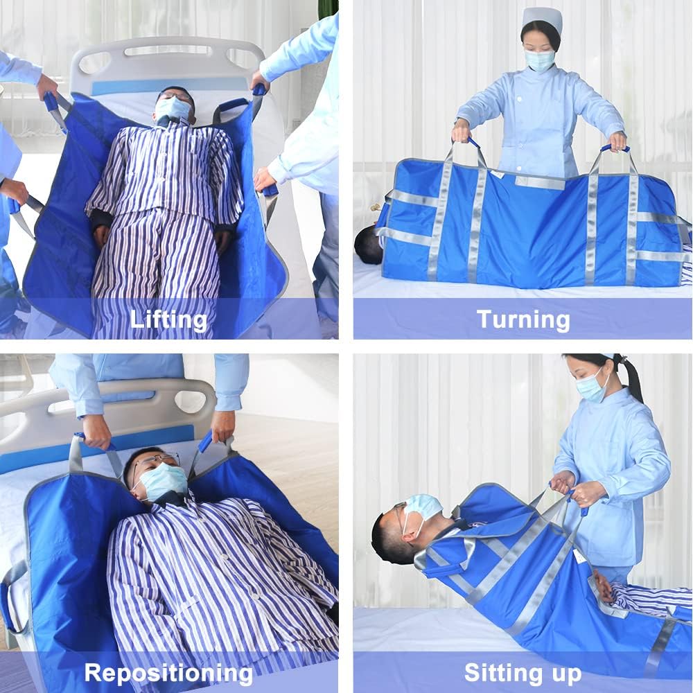 Positioning Washable Bed Pad with 8 Handles, Reusable Draw Sheets