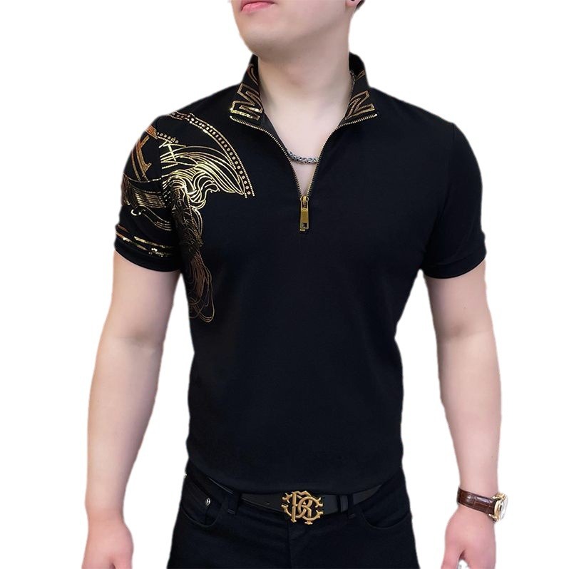 Men's stylish gold-stamped handsome casual short-sleeved
