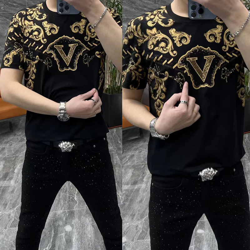 Light luxury men's fashion gold stamping all-match T-shirt