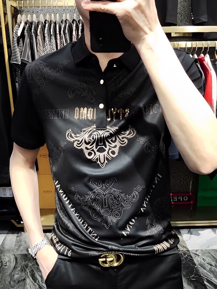 New plus size men's light luxury business sports casual short sleeve