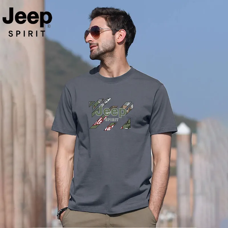 【JEEP】Pure cotton high-end casual men's printed short sleeves