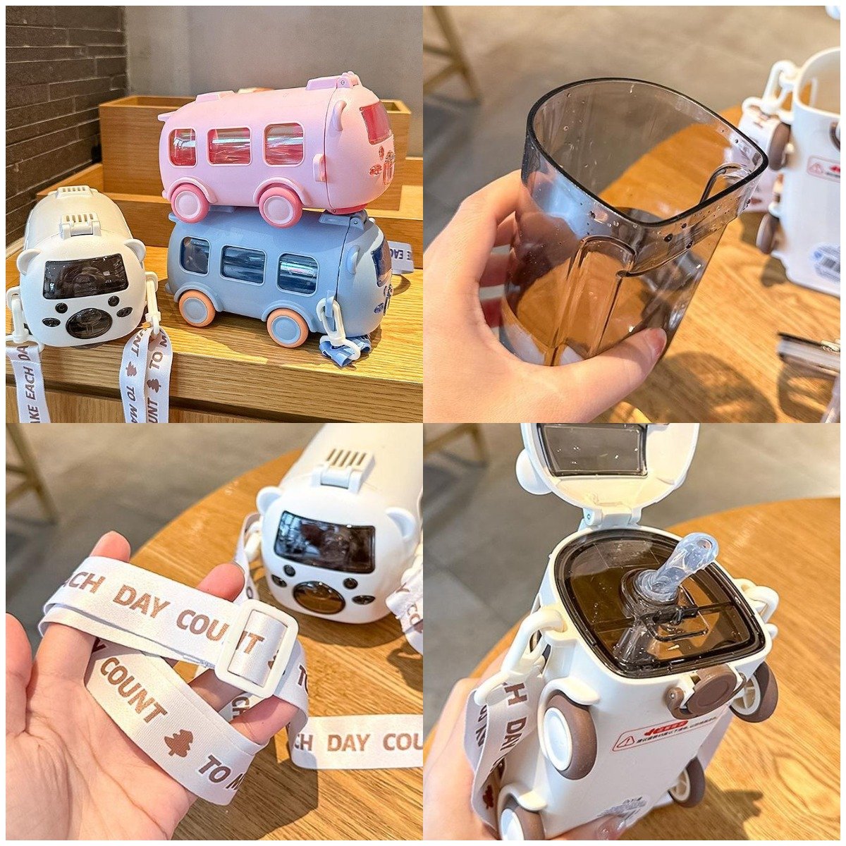 🎁Perfect gift for children 🚌Portable mug in the shape of a bus with shoulder strap.