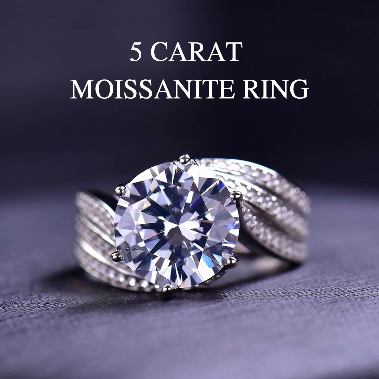 Best Gift For Her - 5-Carat Super Flash Moissanite Ring - Free gift box. GRA Certified. Adjustable size