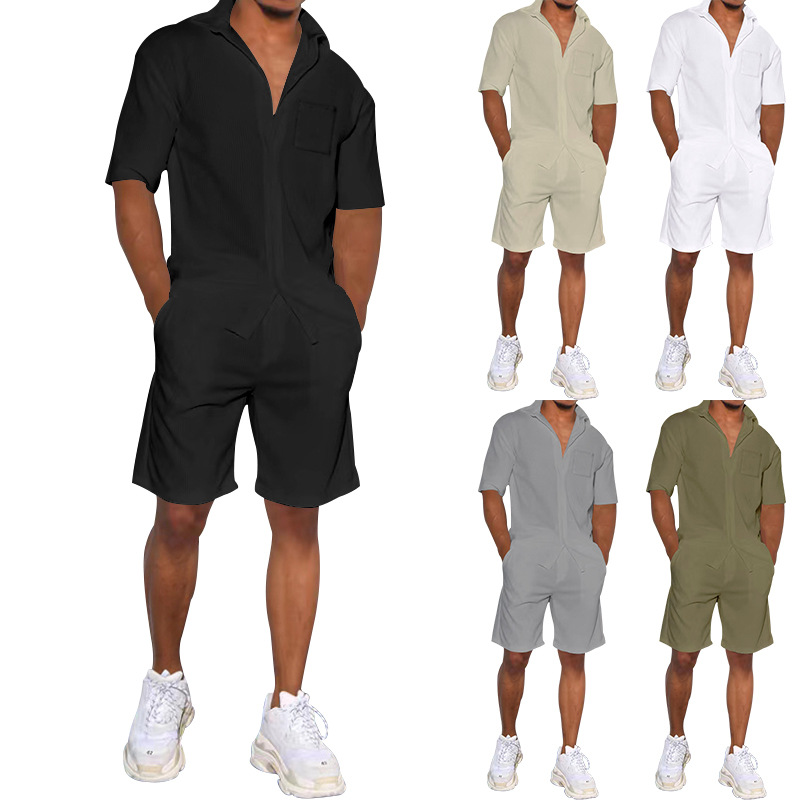 Summer men's short-sleeved suit lapel shirt shorts casual suit men's two-piece suit